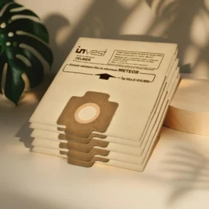 Zestaw 5 papierowych worków do odkurzacza Zelmer, ułożonych w estetyczny stos